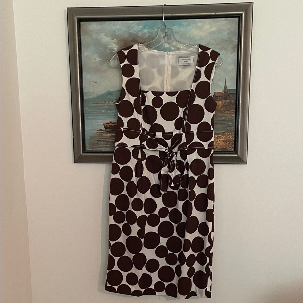 Sleeveless Brown Polka Dot Tie-Waist Dress